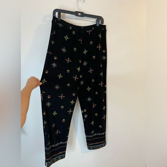 Softwear By Mark Singer Black Pants with Colorful Patterns elastic waist band L - Picture 3 of 9
